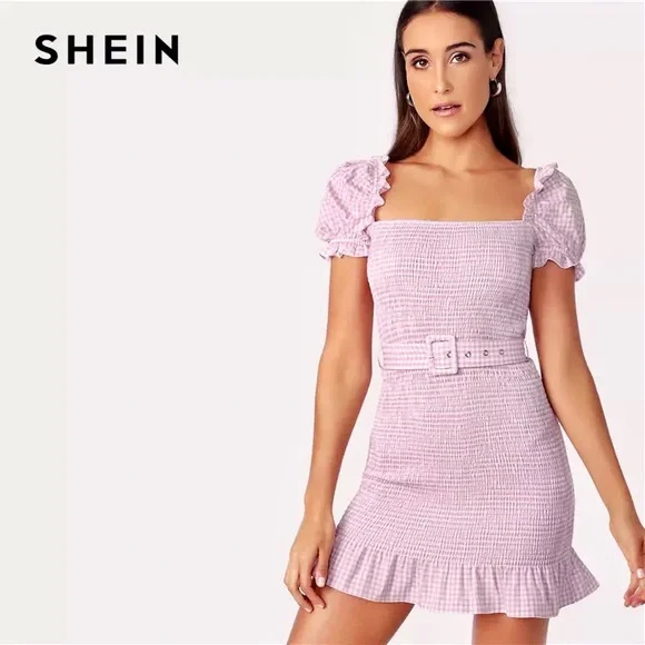 ***SOLD*** 💅🏼💗 Pink Gingham Puff Sleeve Mini Dress 💗💅🏼 Size Small (8) EUC - Picture 9 of 14